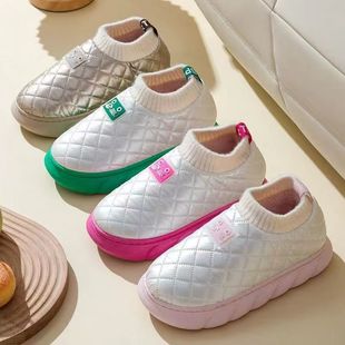 学生宿舍家居防水布男女款 秋冬厚底包跟棉鞋 踩屎感情侣外出月子鞋