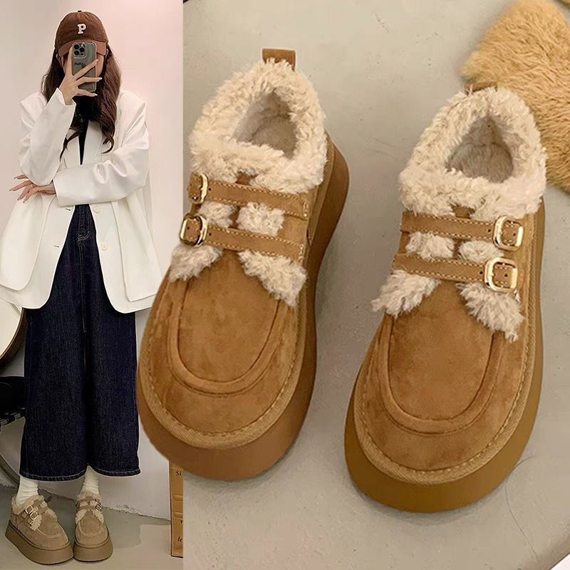 厚底勃肯鞋女鞋子2025新款秋冬加绒面包鞋外穿毛毛棉鞋保暖雪地