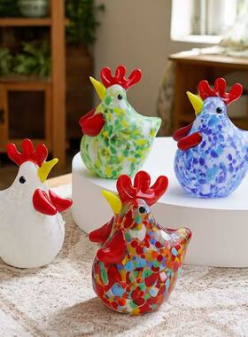 淄博琉璃手工拉丝可爱动物小公鸡车载办公桌面家居装饰品摆件