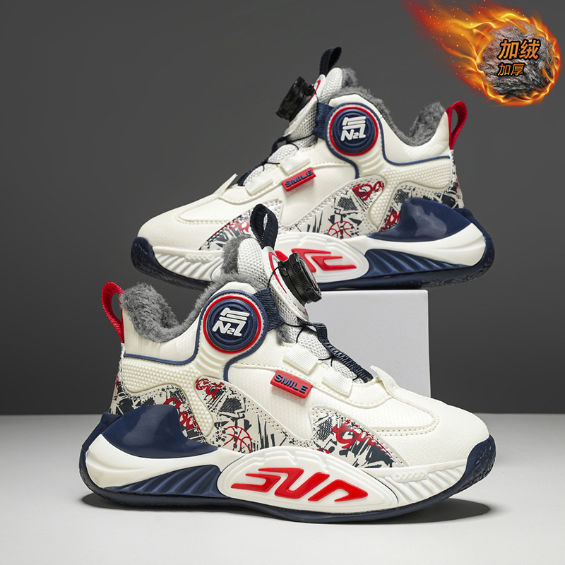 儿童冬季加绒保暖运动鞋新款青少年耐磨减震篮球鞋男童大棉鞋
