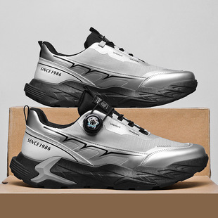 免系带潮鞋夏季网面透气旋钮高级感网红同款男鞋青年休闲运动鞋子