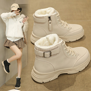 XQ-L967靴子女鞋子2025新款秋冬短靴女靴冬季加绒雪地白色马丁靴