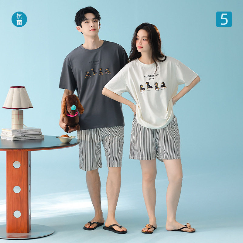 【超柔软】a类莫代尔休闲可外穿夏季凉感棉短袖女情侣睡衣男套装