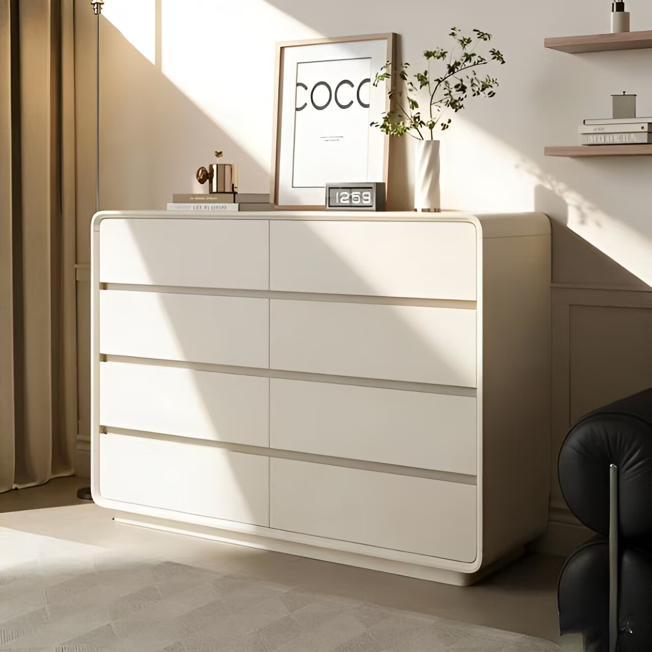 烤漆实木斗柜大容量简约八斗柜奶油风卧室床尾柜收纳柜客厅抽屉柜