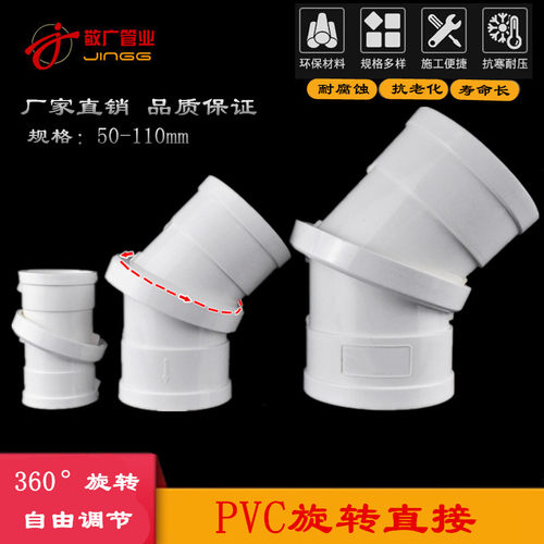 PVC旋转直接弯头可360度万向110管箍75排水管件160下水配件50接头 - 封面