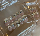 全华 Ash美甲新娘施华洛水晶钻纯手工穿戴甲金色法式 婚甲成品