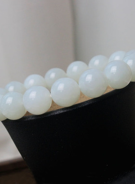 天然和田白玉俄料卡12mm圆珠手串天然玉石老料白色精品玉石手串