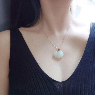 天然和田白玉如意锁吊坠女款925银镶玉挂坠长命玉锁玉坠玉石项链