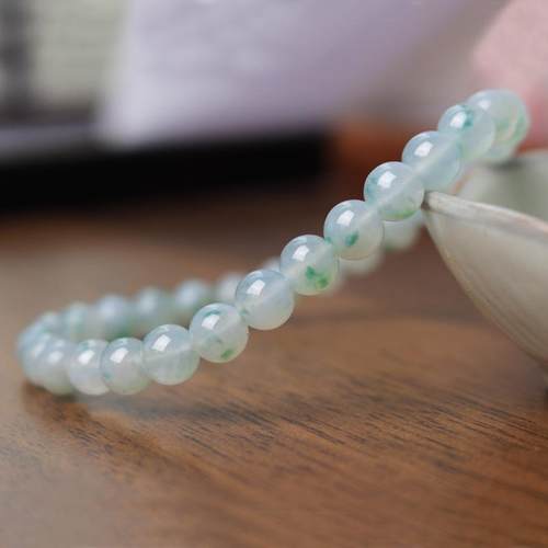 天然老坑翡翠飘绿花冰糯种手串