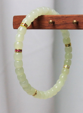 天然和田玉冰黄口直切珠手串