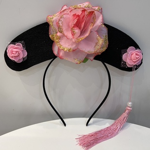 旗头清朝宫廷帽汉服配饰还珠格格帽子古装头饰儿童成人发箍表演帽