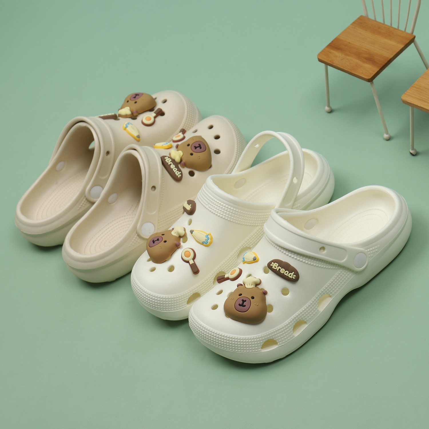 卡通洞洞鞋女夏季新款少女心可爱小熊软底防滑轻便平底包头凉拖鞋,女鞋,包头拖,淘宝优惠券,粉丝福利购,淘宝优惠卷
