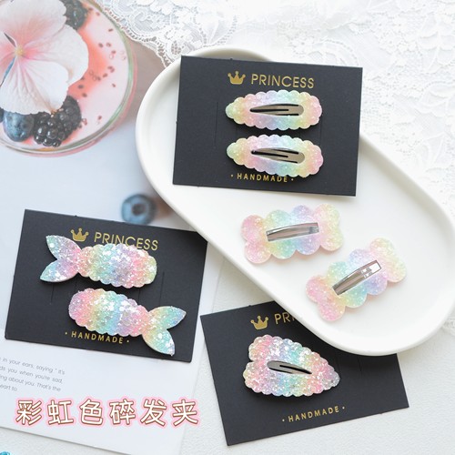彩虹色碎发BB夹儿童可爱刘海夹女孩碎发神器不锈钢美人鱼发卡B05