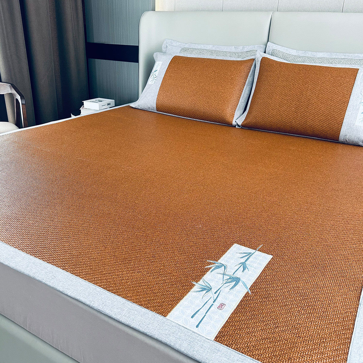 OLD MAT CRAFTSMAN RATTAN MAT MAT THREE-PIECE SET DOUBLE FOLDABLE THICKENED MAT SINGLE DOUBLE NATURAL SUMMER RATTAN MAT