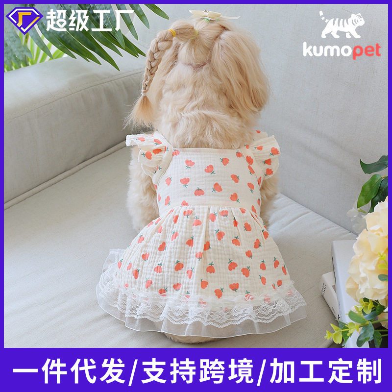 猫狗宠物服饰爱心蕾丝花边连衣裙