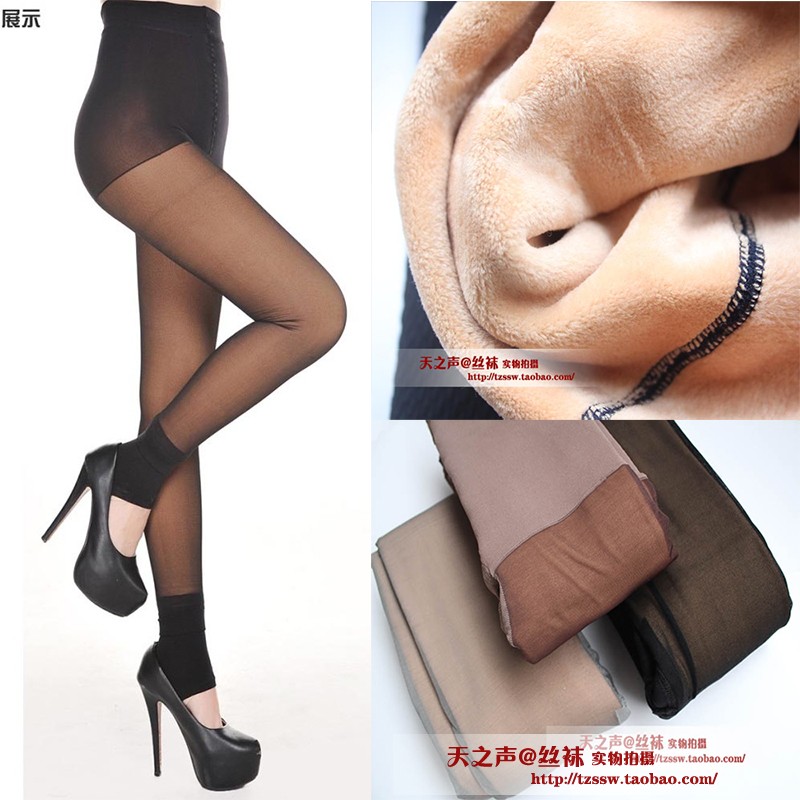 冬季加绒加厚假透肉打底裤袜子