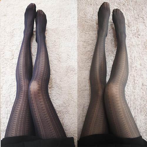 春夏唯美蕾丝竖条提花显瘦连裤袜