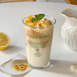 高款家用玻璃杯350ml创意字母饮料咖啡杯加厚办公室地推礼品杯子