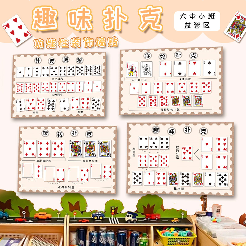 幼儿园益智环创百变扑克牌数学区角墙面柜子装饰区域互动游戏贴纸