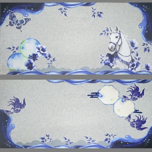 蓝色系水墨晕染新中式古风古韵山水春夏环创中小学黑板文化墙壁饰