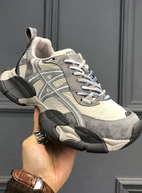 真皮八爪鱼厚底老爹鞋男鞋2026春季新款轻便百搭休闲增高运动鞋潮