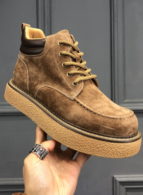 男鞋2026春季新款真皮休闲高帮鞋美式复古工装鞋潮流百搭马丁靴男