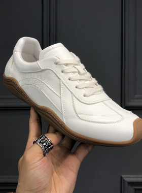 真皮德训鞋男鞋春夏透气小白鞋男士复古生胶底休闲运动鞋百搭板鞋