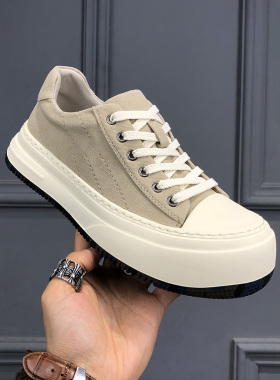 男鞋2026春季新款轻便透气帆布鞋厚底增高牛仔布软底运动休闲鞋潮