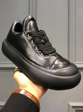 欧洲站潮牌男鞋老爹鞋2026春季新款小众面包鞋牛皮透气板鞋休闲鞋