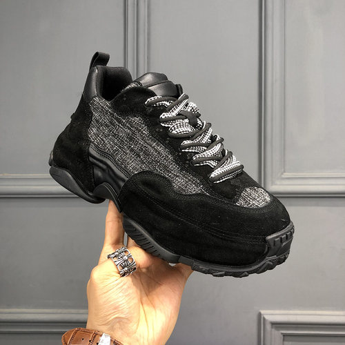 男鞋2026春季新款内增高运动鞋男头层牛皮拼布潮流百搭休闲老爹鞋