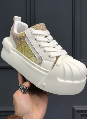 2026春季新款小众潮流皮布透气大头男士板鞋运动厚底增高休闲鞋