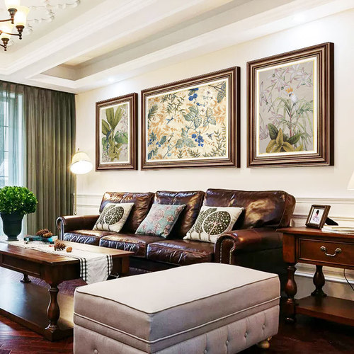 伊佳美式客厅装饰画三联油画肌理