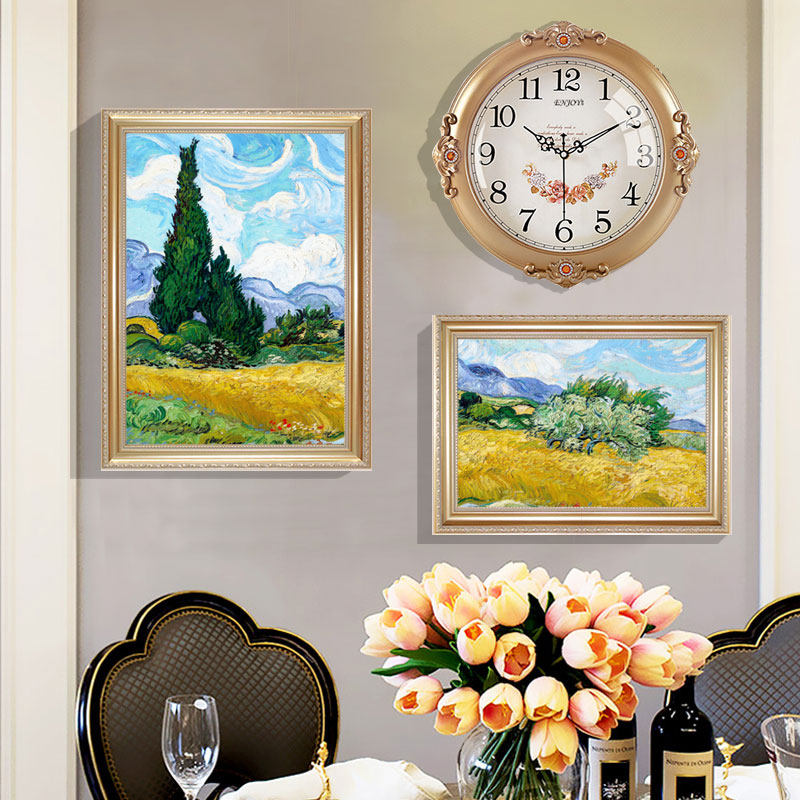 餐厅装饰画创意欧美式餐桌壁画轻奢挂画饭厅静音钟正品背景墙风景,家居饰品,现代装饰画,淘宝优惠券,粉丝福利购,淘宝优惠卷