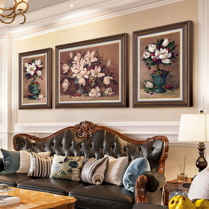 客厅装饰画美式复古新房乔迁壁画三联正品油画肌理沙发背景墙挂画,家居饰品,现代装饰画,淘宝优惠券,粉丝福利购,淘宝优惠卷
