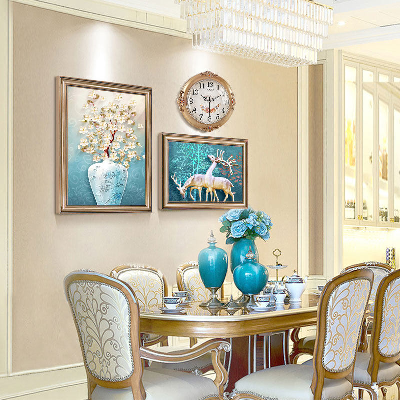 餐厅装饰画油画饭厅背景墙壁画欧美式免打孔现代简约正品餐桌挂画