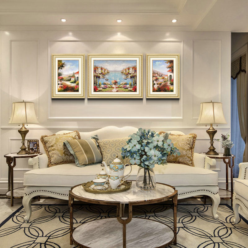 客厅装饰画美式复古三联画正品油画壁画法式奶油风沙发背景墙挂画,家居饰品,现代装饰画,淘宝优惠券,粉丝福利购,淘宝优惠卷