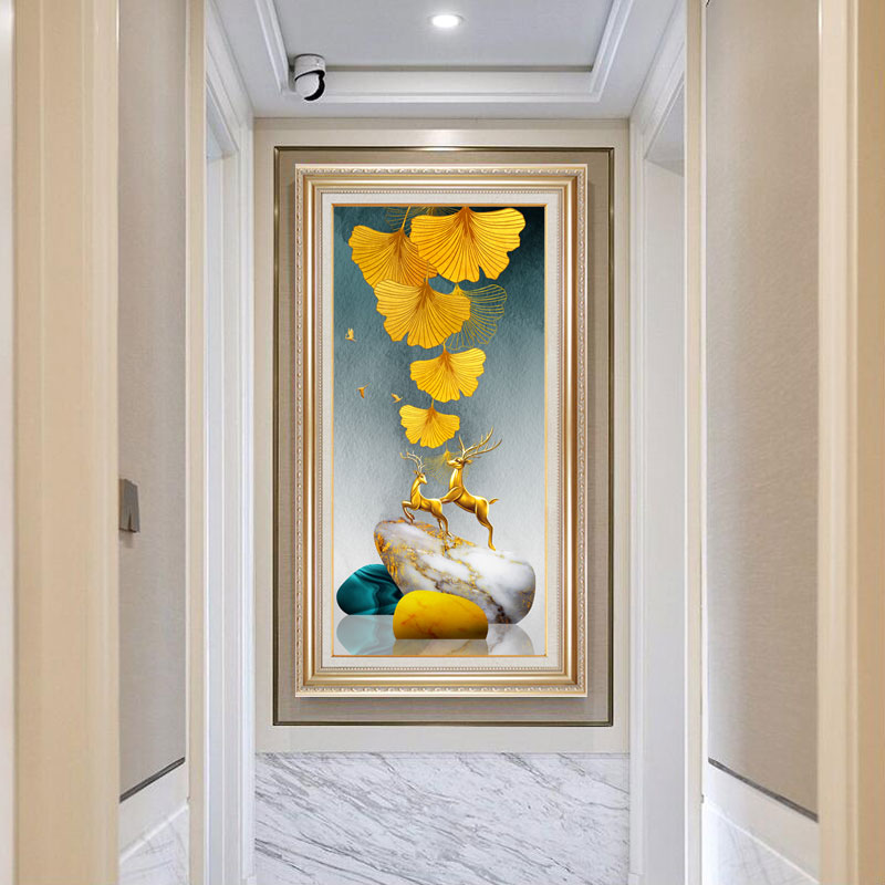 入户玄关装饰画竖版楼梯墙壁画欧美轻奢现代正品油画走廊过道挂画图片