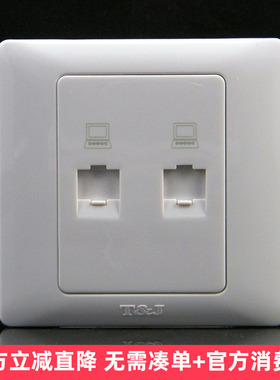 TJ天基开关插座面板 雅致系列 二位双电脑插座 白色K802-PC