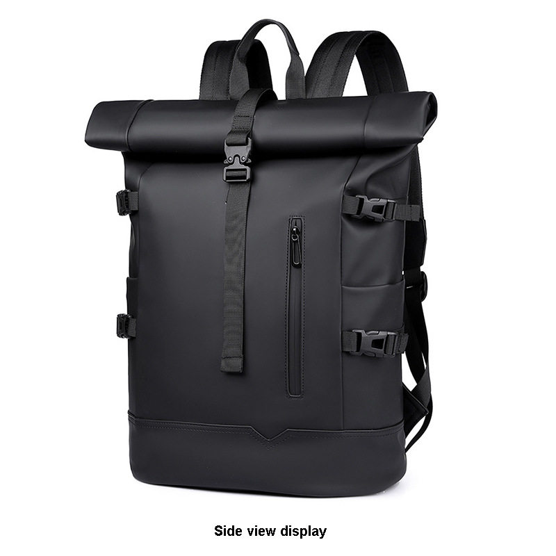 2025新款时尚男士卷口背包休闲简约防泼水面料商务电脑双肩包