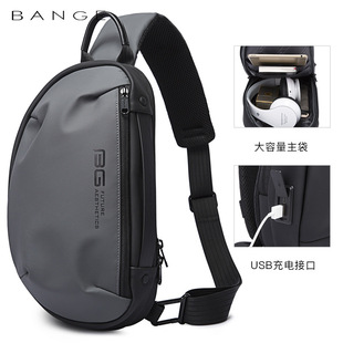 BANGE新款单肩胸包男士休闲防水斜挎包韩版usb男包Chest bag正品
