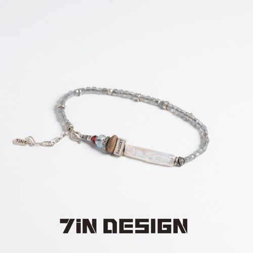 7in【零落】原创小众设计师灰月光石手串珍珠925纯银叠戴情侣手链