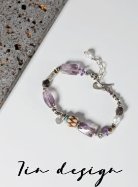 7in 925银手链【葡萄】原创小众设计复古手作编织紫色s925手链