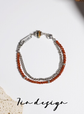 7in 925银手链 【石榴】原创小众设计手作红色双层手链