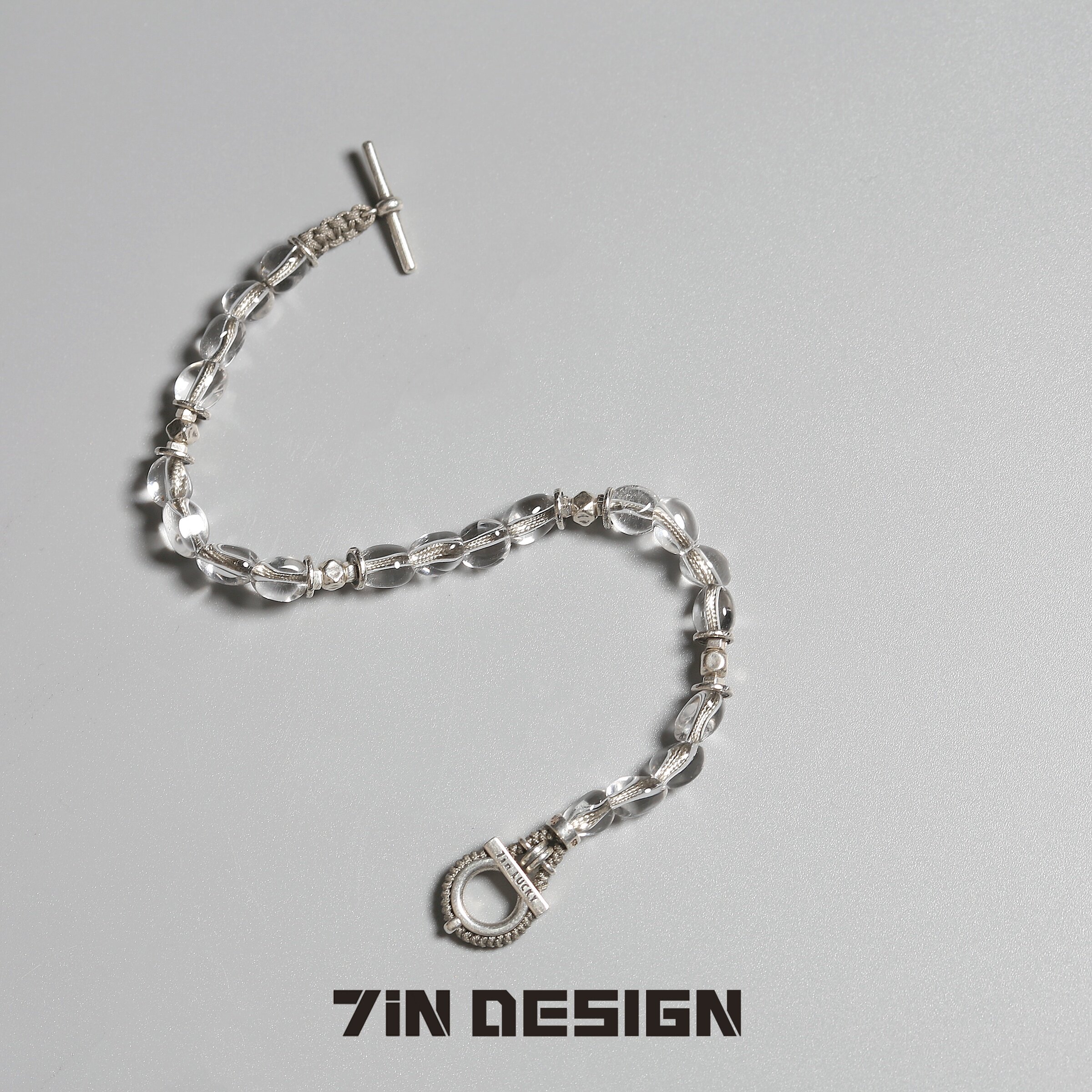 7in【荔枝】原创小众设计手工编织天然白水晶手串925纯银情侣手链