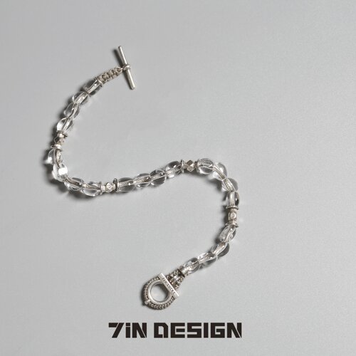 7in【荔枝】原创小众设计手工编织天然白水晶手串925纯银情侣手链