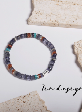 7in  925银手链 【清秋】原创设计复古手作蓝色百搭时尚手链