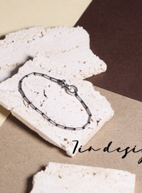 7in 925银手链【墨洄】原创小众设计复古手作编织黑色情侣银手链