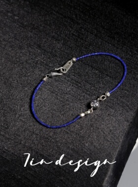 7in 925银手链【蓝莓】原创小众设计复古手作极细蓝色手链