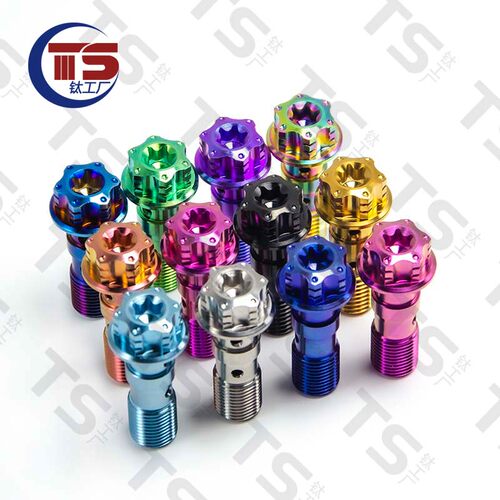 TS钛工厂摩托车钛合金双孔油管螺丝鲍鱼螃蟹卡钳螺丝M10X1.0/1.25
