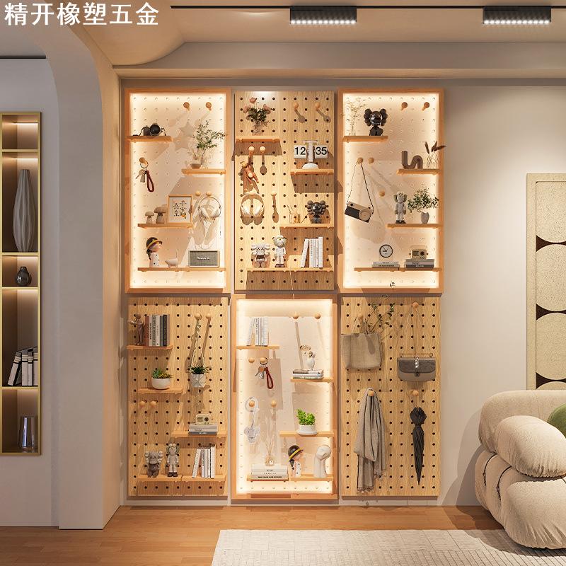 实木洞洞板入户玄关墙上置物架挂板钩 配件隔板墙面展示收纳